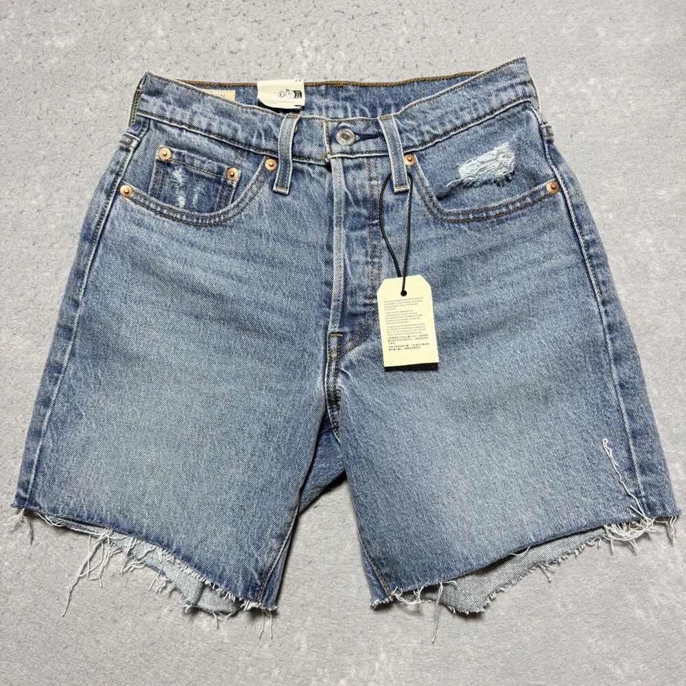 Levi's 501 Original Fit Jean Shorts 24 Blue Denim High Rise Button Fly 6” NWT!